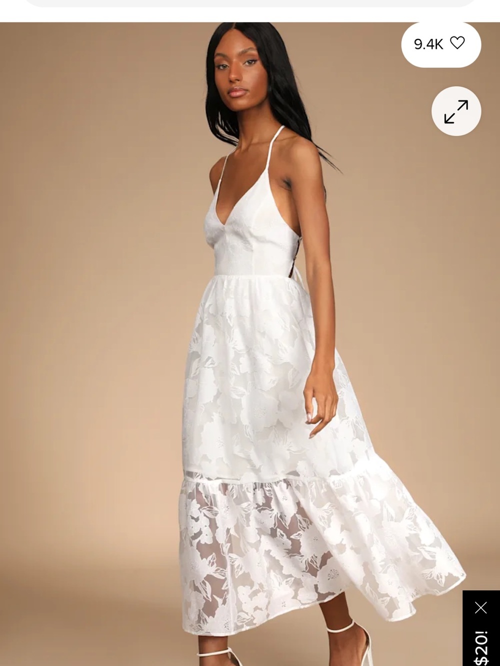 Lulu's White Floral Lace Midi Dress with Spaghetti Straps